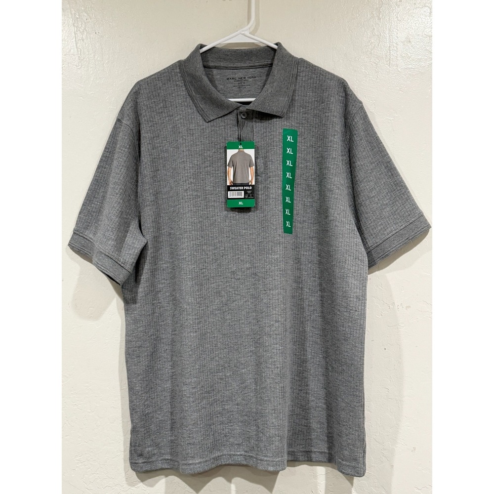 Marc New York Andrew Marc Mens XL Grey Ribbed Sweater Polo Shirt CMMNYK617-GRY - Picture 2 of 7